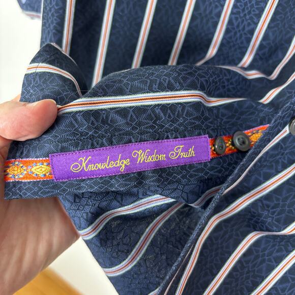 Robert Graham Flip Cuff Floral Embroidered Blue Striped Button Shirt XL cotton - Picture 7 of 11